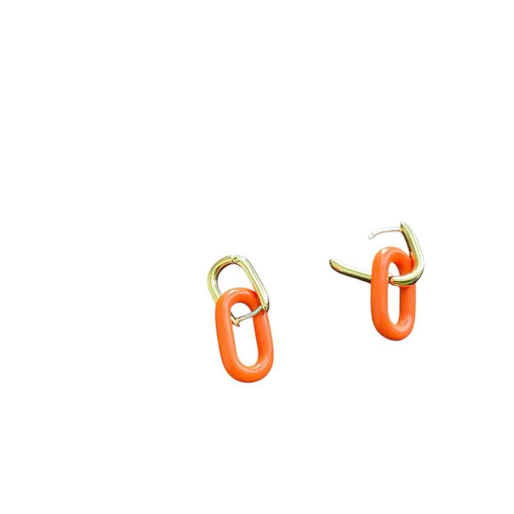Orange and Gold Hoop Earrings, 2 piece, 9.25 silver & acrylic - Picture 2 of 3
